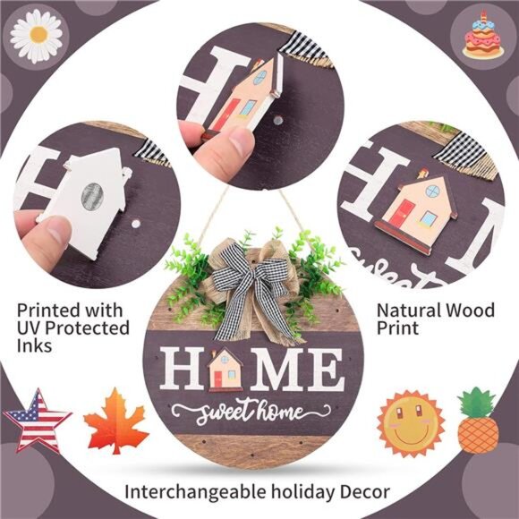 Interchangeable Welcome Sign for Front Door with 14 Changeable Icons, Farmhouse - Picture 3 of 7